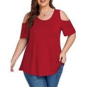 Cueply Plus Size Tops for Women Summer Short Sleeve Shirts Cold Shoulder Blouse Crewneck Tunic 1X-4X
